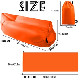 FainFun Inflatable Beach Sofa, 200 x 70 cm Sofa, Inflatable Outdoor Camping, Air Sofa, Inflatable Couch Sofa, Camping, Camping Sofa, Inflatable with Portable Package, Orange