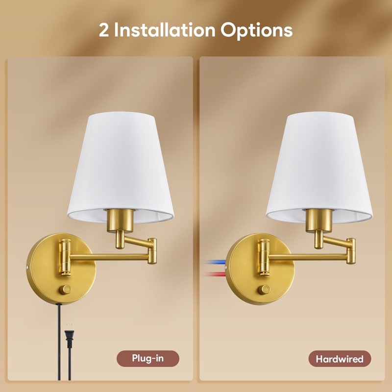 VONLUCE Swing Arm Wall Lamp, Plug in & Hardwired Wall