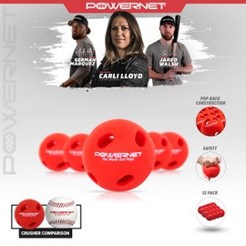 PowerNet Crushers Limited Flight Training Baseballs 12 PK | Batting Practice Ball for Pre-Game Warm Ups and Hitting Drills | Instant Batter Feedback Get Launch Angle and Hit Direction