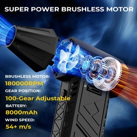 Compressed Air Duster and Vacuum 2 in 1, 180000RPM Powerful Electric Air Duster, 100-Gear Adjustable Ultra Brushless Motor, 8000mAh Rechargeable Air Blower for Computer, Electronics, Car, Home