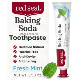 Red Seal Fluoride Free Toothpaste - Baking Soda - Herbal & Mineral Formula, Vegan-Friendly, Cruelty-Free, SLS and Paraben-Free, No Artificial Flavors, NATRUE Certified Natural, Dry Mouth Relief