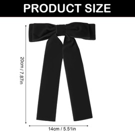 DMQ Black Hair Bows, 2Pcs Black Velvet Big Bows Hair Clips Set - Bowknot Hair Clip Barrettes with Long Ribbons Ponytail Holder French Hair Accessories for Women Christmas Gifts