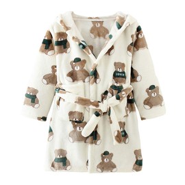 XINNE Unisex Baby Coral Fleece with Hood Dressing Gown Bathrobe Boys Girls Toddler Pyjamas Sleepwear, brown