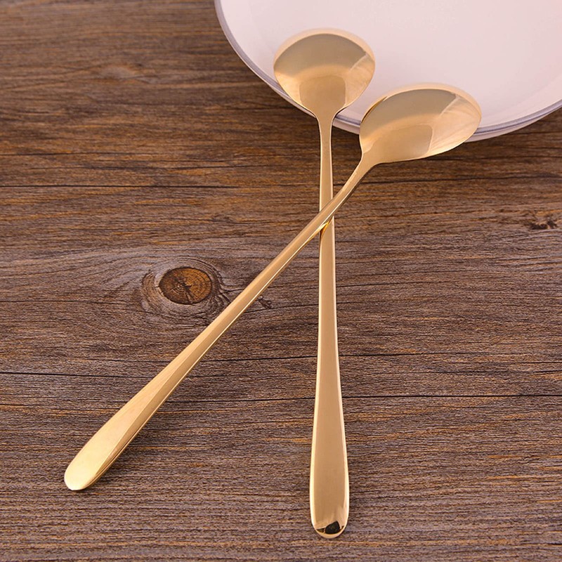 Gold Soup Spoon, Brass Long Handle Mixing Spoon Dessert Spoon