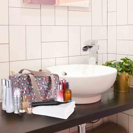 IGNPION Large Travel Toiletry Bag Full Size Travel Wash Bag with Front Pocket Women Large Portable Toiletries Cosmetic Storage Organiser for Swimming, Gym, Trip (Floral Purple)