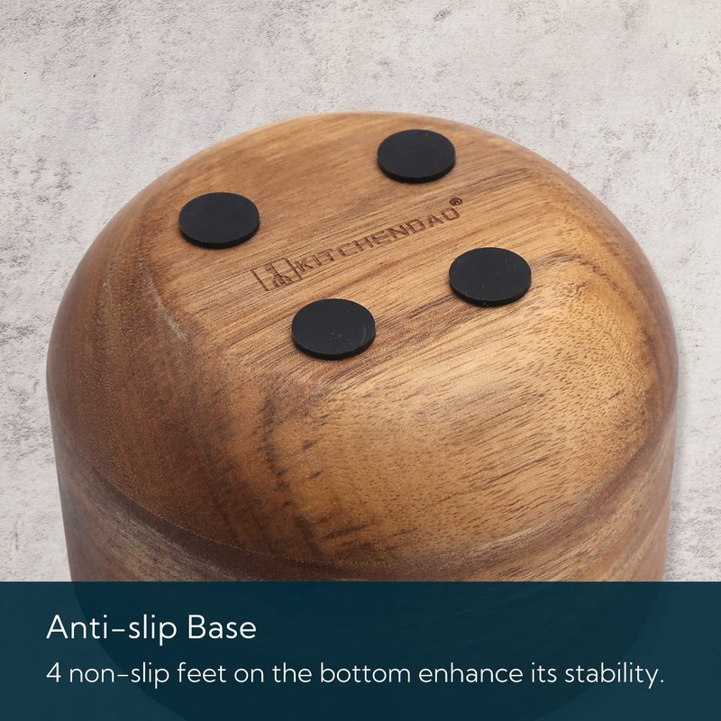 KITCHENDAO Large Acacia Salt Cellar Box Bowl with Built-in Spoon