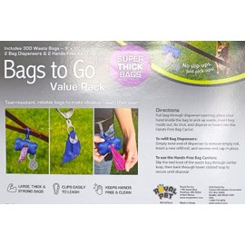 Dog Poop Bags. Value Pack 300 Extra Thick Bags. 9x15 inches. 2 Bag Dispensers & 2 Hands-free Bag Carriers.