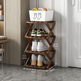 XZXWZX Shoe Rack, Bamboo Foldable Shoes Organizer Free Standing Shelf for Entryway, Closet, Bedroom, Hallway, | Natural | Functional | Multifunctional Shoe Rack (Brown Color) 4 Layers