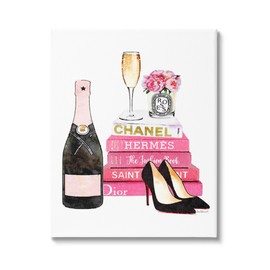 Stupell Industries Glam Pink Fashion Book Champagne Heels and Flowers Canvas Wall Art, 36 x 48, Design by Artist Amanda Greenwood