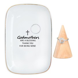 MKISHINE Godmother Jewelry Dish Trinket Tray, Ceramic, Letter Print, Thanksgiving Gift for Godmother from Godchild