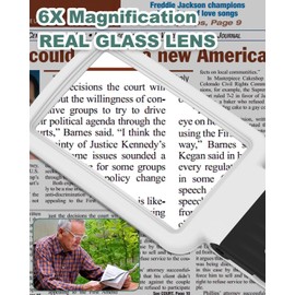 6X Magnifying Glass with Light and Stand, Rechargeable Folding Handheld Real Glass Magnifier, 3 Color Modes Dimmable Lighted Page Magnifying Sheet for Seniors Low Vision Small Prints -Black White