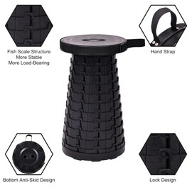 Elevon Collapsible Camping Stool, 550lbs Weight Limit, Lightweight Yet Durable, Foldable Retractable Telescoping Stool for Adults Outdoor Activities, Travel, Fishing, Hiking