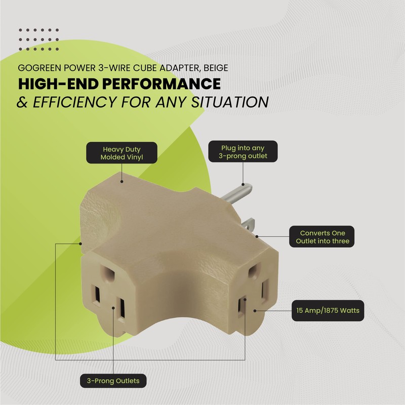 GoGreen Power (GG-3406BE) 3 Wire Cube Adapter, 3-Outlet Wall Tap