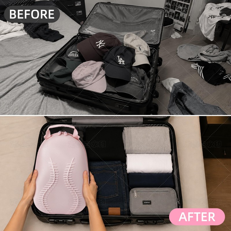 Hat Travel Case,Carrier for Baseball Caps Up to 6,Handle and