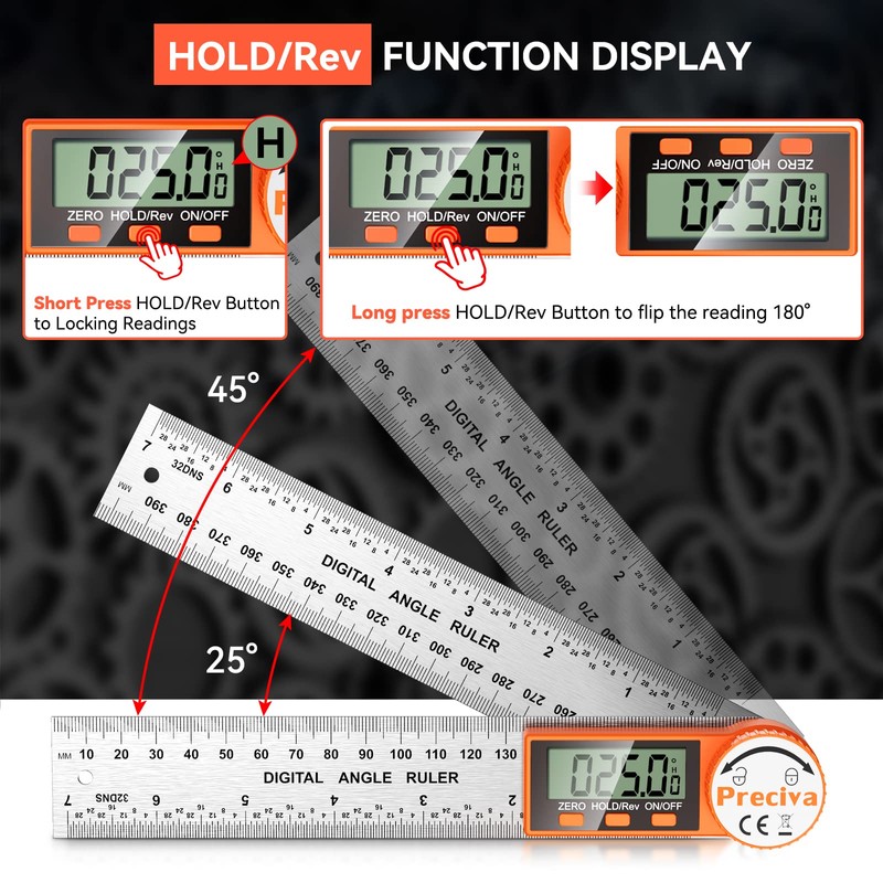 Preciva Digital Angle Protractor with Locking Function, Measuring Range: 000.0°