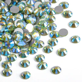 Beadsland 576pcs Flat Back Crystal Rhinestones Round Gems for Nail Art and Craft Glue Fix, Peridot AB, SS30,6.3-6.5mm
