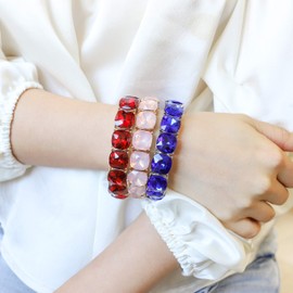 SP SOPHIA COLLECTION Women's Vintage Crystal Square Cut Stretch Stacking Bracelet in Silver Blue