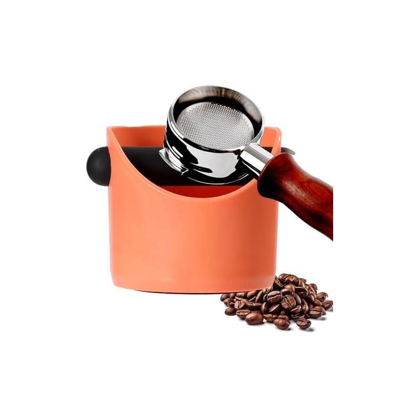 POPOYU Coffee Knock Box,Mini Espresso Knock Box,Orange Coffee Grounds Container