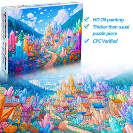 Bgraamiens 1000 Piece Jigsaw Puzzles for Adults – Magic Kaleidoscopic Geodes City – Vibrant Fantasy Challenge with Crystals and Flowers – Colorful Relaxation Gift
