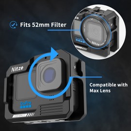 Nitze Hero 12 Cage, Hero 11 Cage, Hero 10 Cage, Hero 9 Cage with 2 Built-in Cold Shoes and Folding Finger Adapter, Aluminum Protective Cage for Gopro Hero 12/ Hero 11/ Hero 10/ Hero 9 Black - T-GP01A