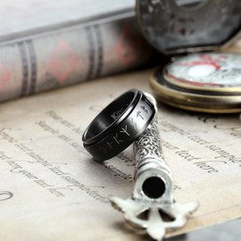 King Will Black Norse Viking Spinner Ring Stainless Steel Norse Scandinavian Viking Runes High Polished Anxiety Rings Fidget Rotatable Band Rings for Men Women 12.5