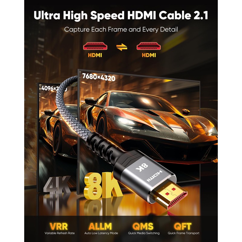 8K HDMI Cable 7.5M, HDMI 2.1 Cable, HDMI 4K 120Hz,