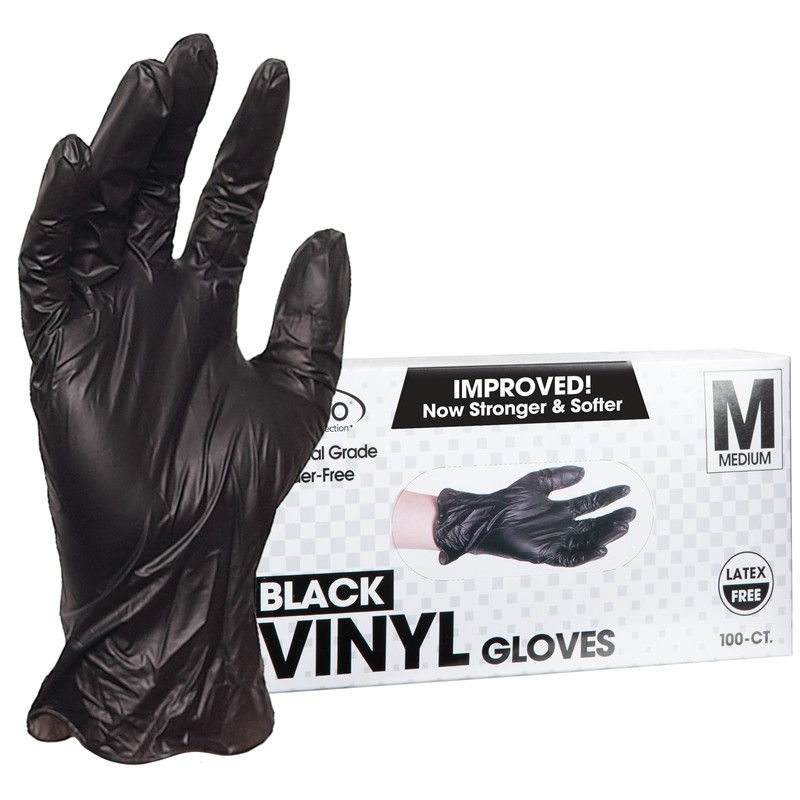 ForPro Disposable Vinyl Gloves, Black, Industrial Grade, Powder-Free, Latex-Free, Non-Sterile,