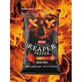 Unbranded  Carolina Reaper Cheese Puffs, 8.5oz Large Bag Spicy And Hot