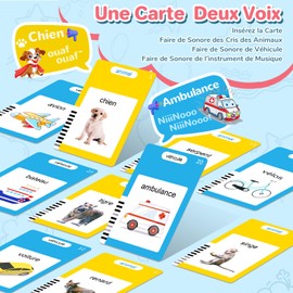 AHJ Talking Flashcards, French Flashcards, 255 Sheets, 510 Words, French Flash Cards, Interactive Language Games French for Children from 2-6 Years, Blue