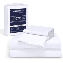 SGI bedding Luxury 4 Piece Texas King(80" W x98 L) Egyptian Cotton Sheet Set - 1000 Thread Count, 15" Inch Deep Pocket Sateen Weave, Long Staple, Breathable, Soft and Premium Cotton - White