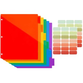 6 Pcs Binder Dividers with Write on Tabs for 3 Ring Binder,Page Folder Dividers,Tab Durable Plastic Big Tab Dividers,Vibrant Color Tabbed File Dividers with Pockets,Premium Quality Notebook Dividers