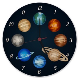 speecheese Planets of the Solar System Wall Clock Aluminium for Children Learning Clock for Children's Room with Beautiful Universe Space to Show Children the Galaxy
