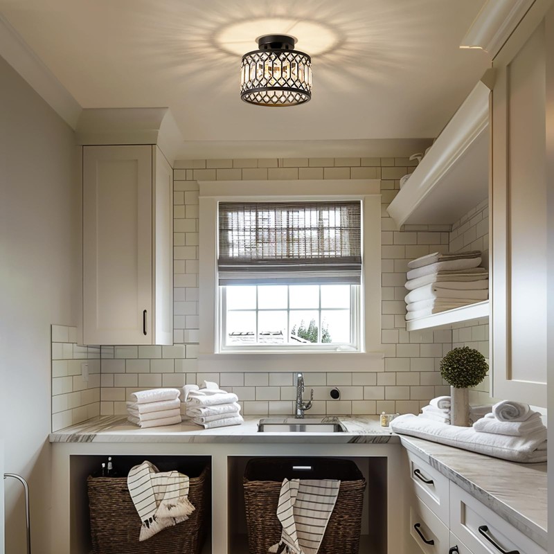 Pevfah Crystal Black Ceiling Light, Modern Semi Flush Mount Ceiling