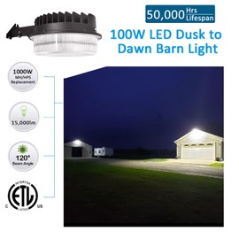 100W LED Barn Light, SZGMJIA Dusk to Dawn Outdoor Yard Light with Photocell, Ultra Bright 15,000LM 5000K Daylight, 1000W MH/HPS Replacement,100-277V IP65 Waterproof for Security Area Light, ETL Listed