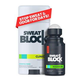 SweatBlock Clinical Strength Antiperspirant and Deodorant System for Men and Women Roll-On 1.2 fl oz for Sweat Control Plus 2.7 oz Stick for 48 Hour Odor Protection Hyperhidrosis Treatment Kit
