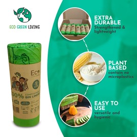 Eco Green Living Caddy Bags (2.64 Gallon) 6 Rolls (108 bags total), Certified Compostable & Zero Plastic Garbage Bags - Planet Friendly - Perfect for Food Caddies & Swing Bags with Handles