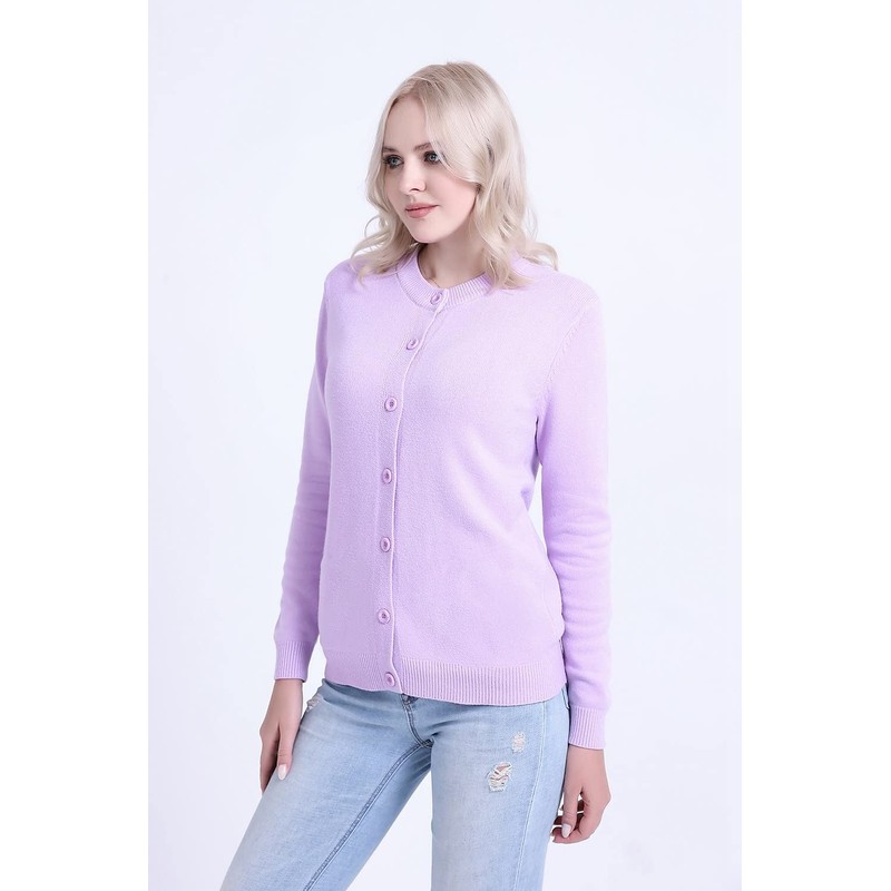 SMILING PINKER Women's Basic Crew Neck Knitted Cardigan with Button,