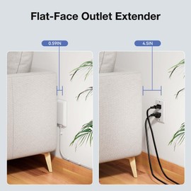 Flat Plug Extension Cord - 3 Outlets Power Strip with Detachable Ultra-Thin Outlet Cover, 3FT Cord, Universal Size, 13A 125V 1625W, ETL Listed, White - Ideal for Home, Office, Living Room, Bedroom
