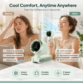 3-in-1 Portable Neck Fan for Travel – Foldable 5-Speed USB Rechargeable Mini Cooling Fan