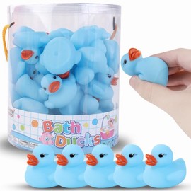 36 Pieces Classic Rubber Duck Bath Toys - No Holes BPA Free Floating Duckies for Boys Baby Shower, Party Favors, Kids Gifts (Blue)