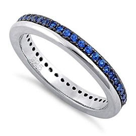 Heartbeat Sterling Silver 3 Colors Brilliant Cubic Zirconia Stack-able Eternity Ring - (Size 4-11) (Royal Blue CZ, 8)