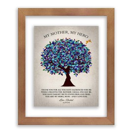Lucky Tusk My Mother My Hero, Stand Firm And True, Gift For Mom Mother's Day, Gift From Daughter or Son Watercolor Tree With Poem #1224,