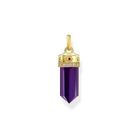 THOMAS SABO PE955-995-13 Women's Necklace Pendant with Faceted Imitation Amethyst Gold-Plated 750 Yellow Gold Plated 925 Sterling Silver, Sterling Silver, Cubic Zirconia