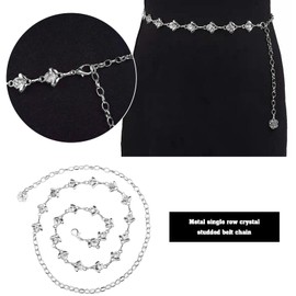 Waist Chain Single Row Crystal Belt Chain Diamond Rhinestone Waist Belt Decorative Accessories for Women Lady Girls Zinc Alloy, Silver, 110cm/43.30inch