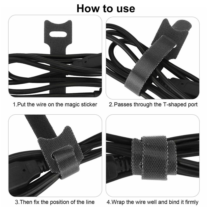 TENOC Reusable Cable Ties Hook Loop Cords Management Adjustable Cable