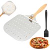 Pizza Peel 12 inch, Aluminum Pizza Spatula with Wooden Handle, Professional Perforated Pizza Peel for Outdoor Pizza Oven Accessories, with 1 Brush