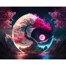 RICUVED Tree Diamond Painting Adults, 5D Yin Yang Diamond Painting Pictures Adults, DIY Diamond Painting Pictures Landscape Diamond Painting Set for Wall Decoration 30 x 40 cm