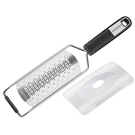 FACKELMANN Handreibe 2-Wege 30 cm SENSE mit scharfer 2-Wege Reibefläche, Hobel mit rutschfestem Soft-Touch-Griff, inkl. Klingenschutz (Farbe: Silber/Schwarz), Menge: 1 Stück