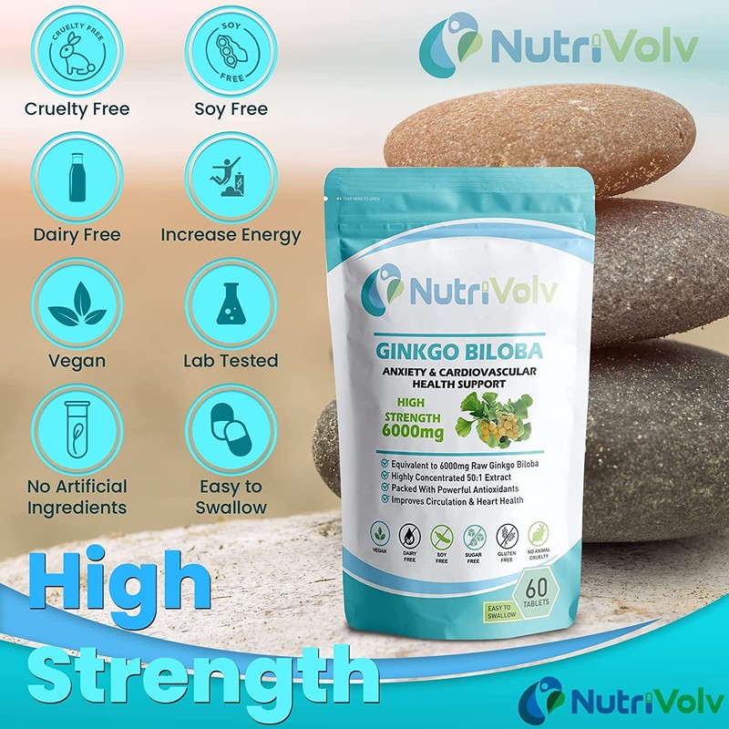 Ginkgo Biloba 6000mg Supplements Helps Promote Healthy Memory & Cognitive