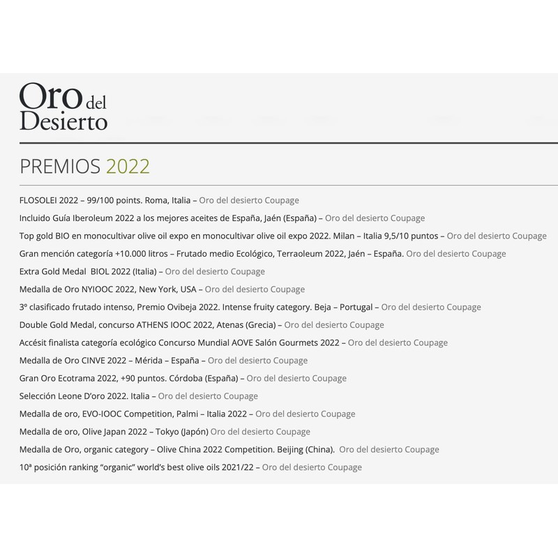 Oro Del Desierto Coupage 2020 Harvest Organic Spanish Extra Virgin